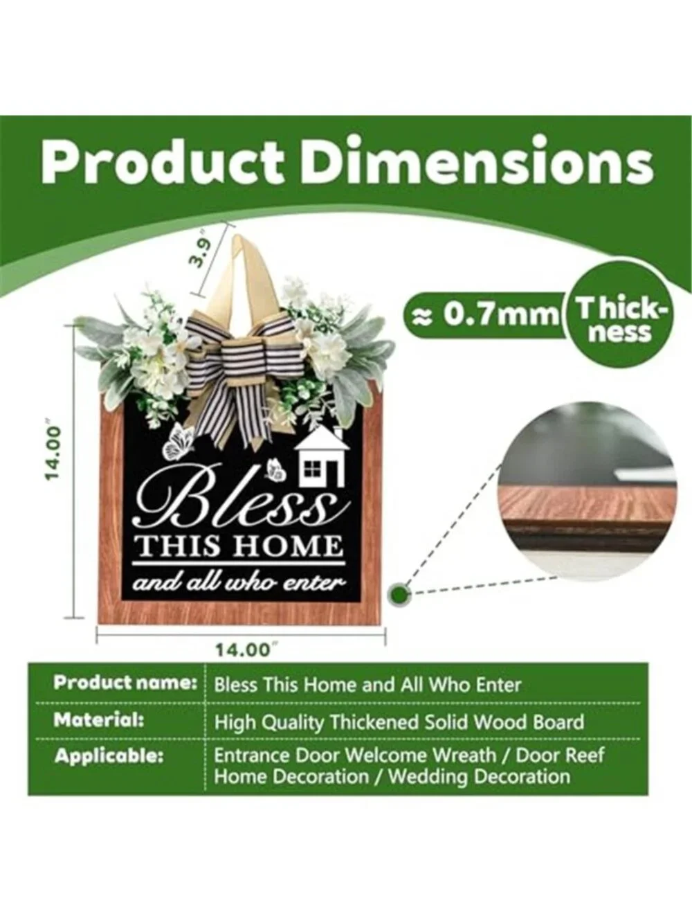 14'' Bless This Home and All Who Enter Wooden Door Sign